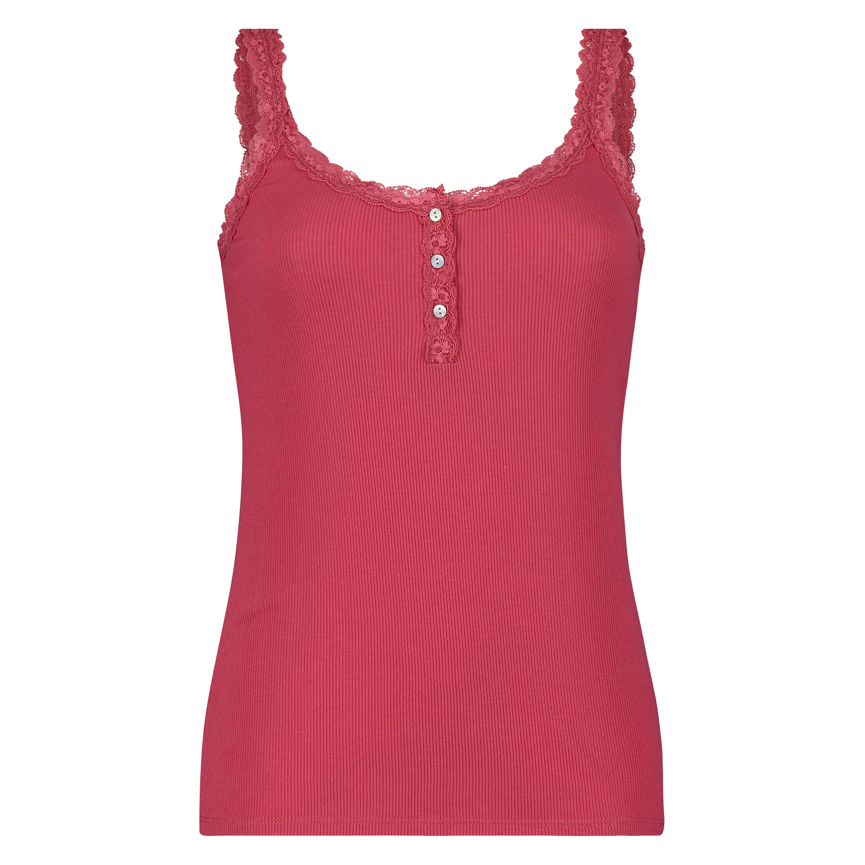 Singlet top cami rib lace, Rot, main
