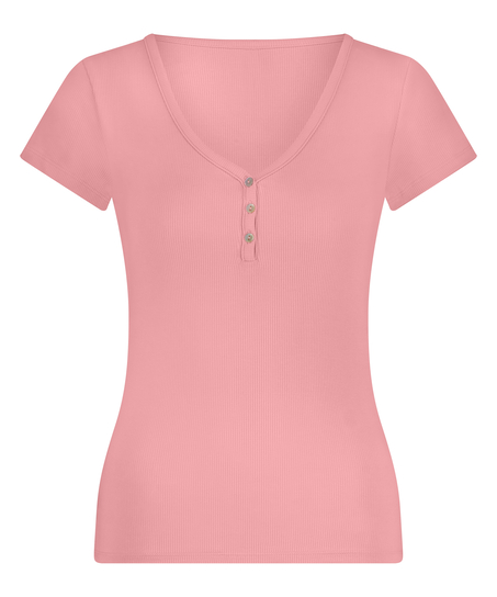 Henley-Pyjama-Top mit kurzen Ärmeln, Rose