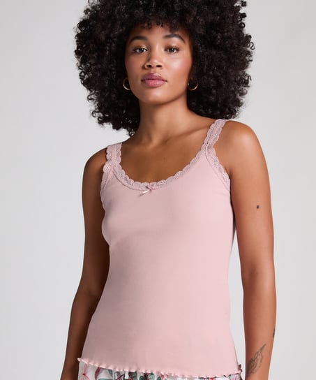 Geripptes Cami mit Spitze, Rose