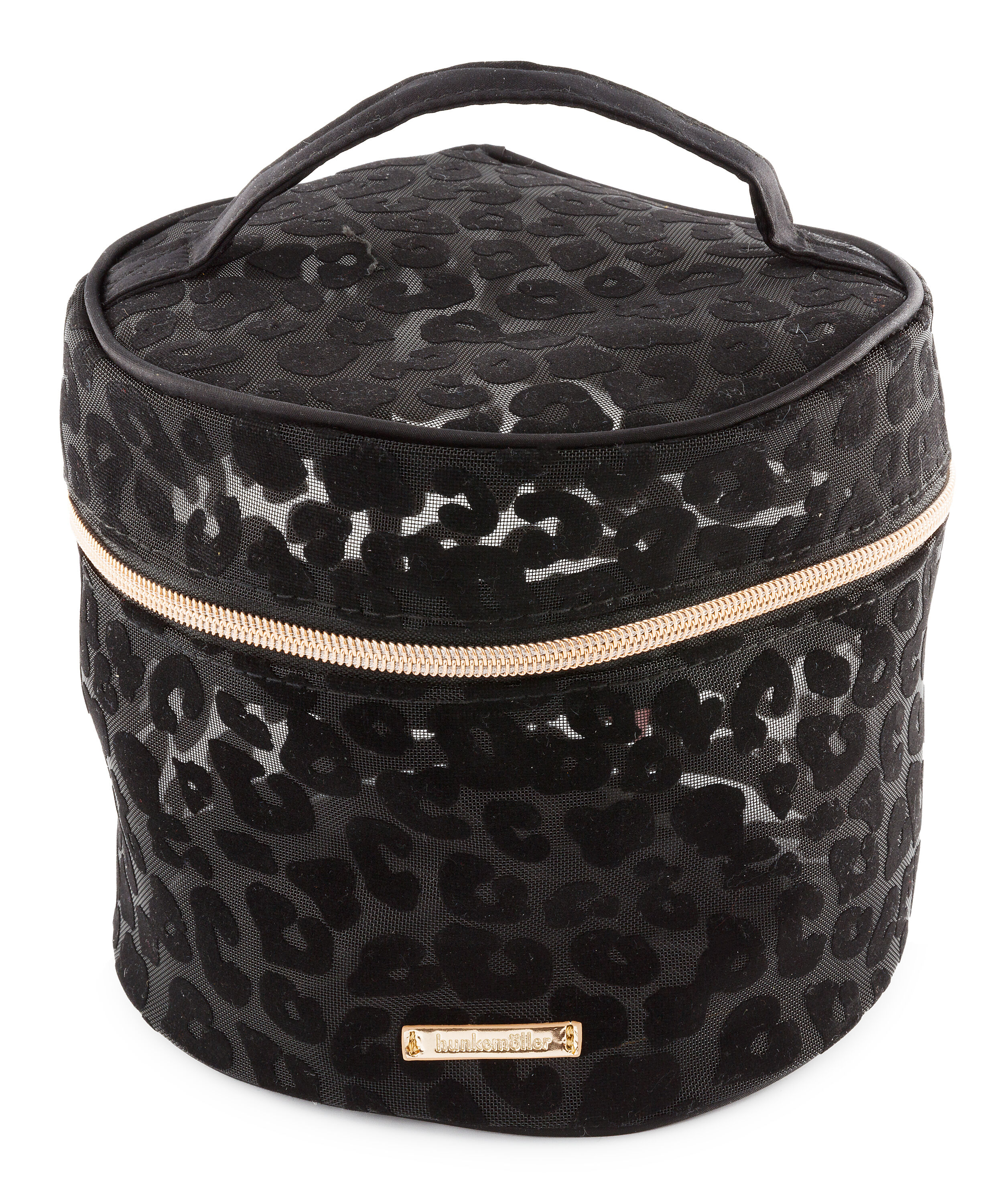 Make-up-Tasche Mesh Leopard, groß, Schwarz