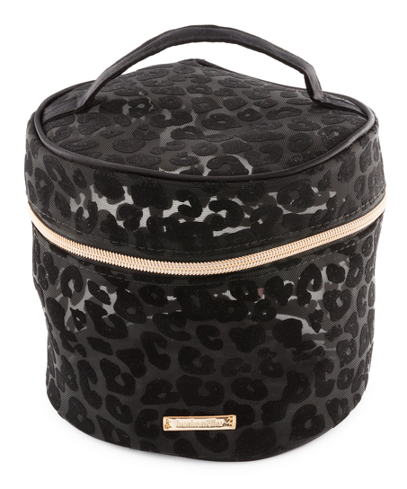 Make-up-Tasche Mesh Leopard, groß, Schwarz