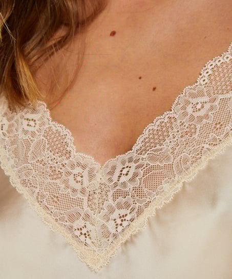 Cami Top Satin Spitze, Beige