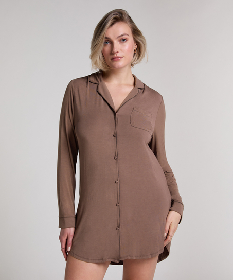 Robe-chemise à manches longues en jersey Essential, Marron