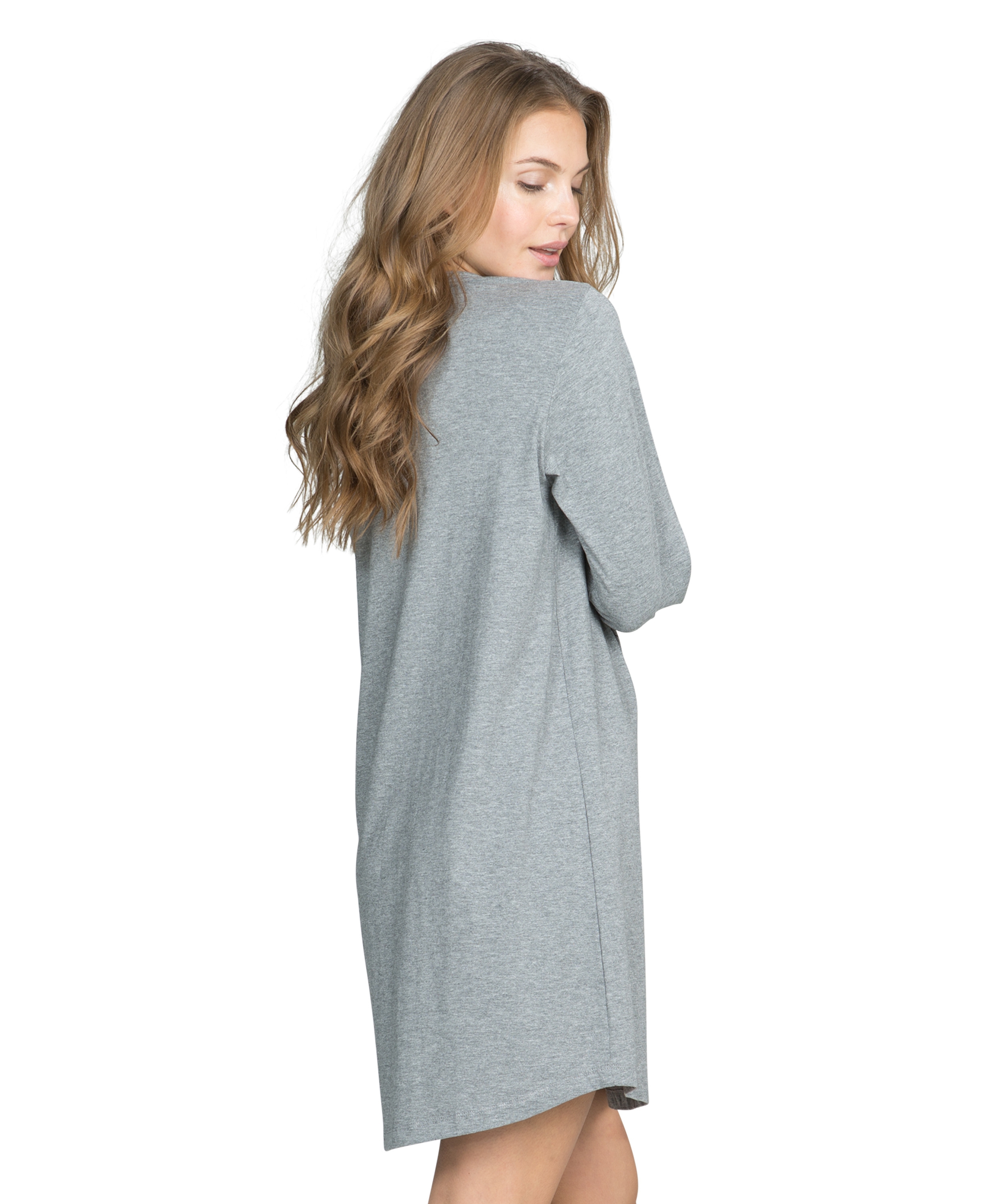 Chemise de nuit à décolleté arrondi et manches longues, Gris, main