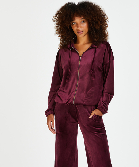 Hoodie-Jacke aus Samt, Rot