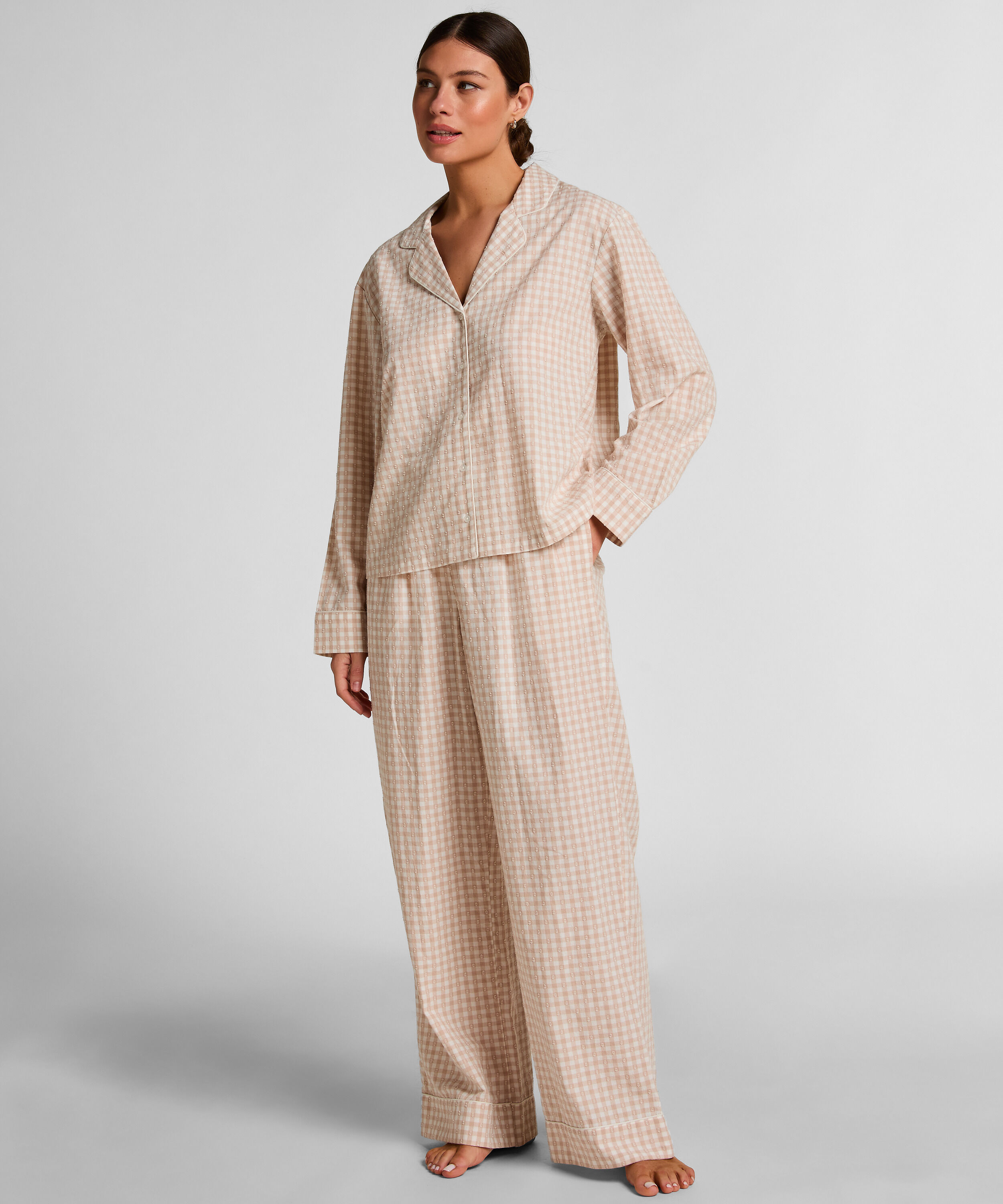 Veste de Pyjama Dobby en Coton Tissé