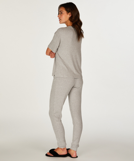 Geripptes Kurzarm-Top, Grau