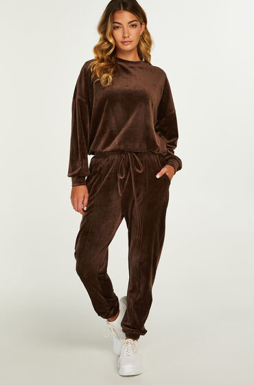 Hunkemöller Pantalon Jogging Velours Pintuck marron