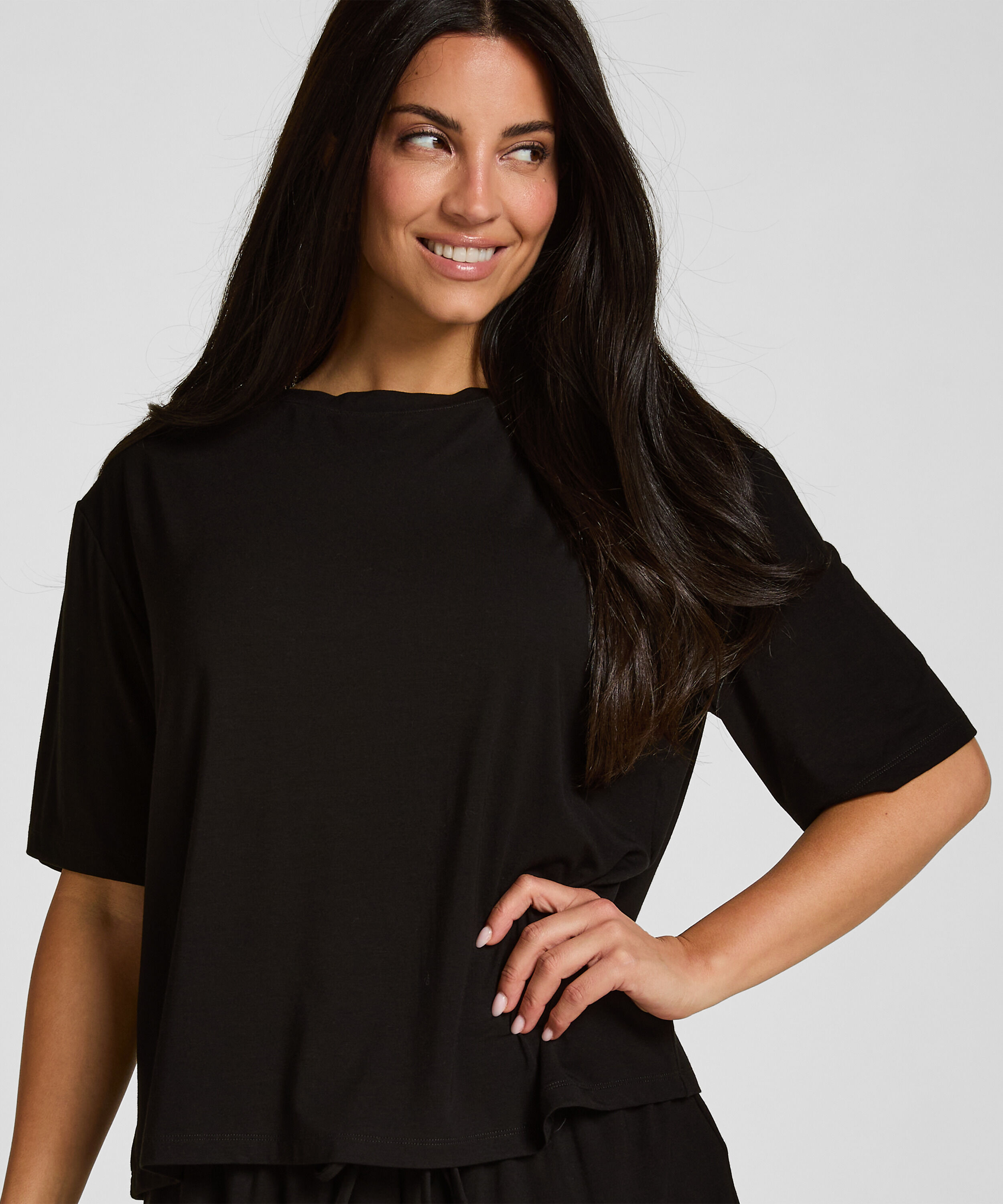 Haut de Pyjama Jersey Manches Courtes, Noir Haut de Pyjama Jersey Manches Courtes, Noir