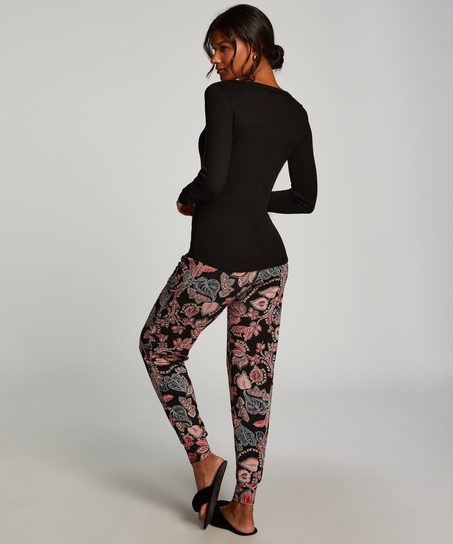 Langarm-Pyjamatop, Schwarz