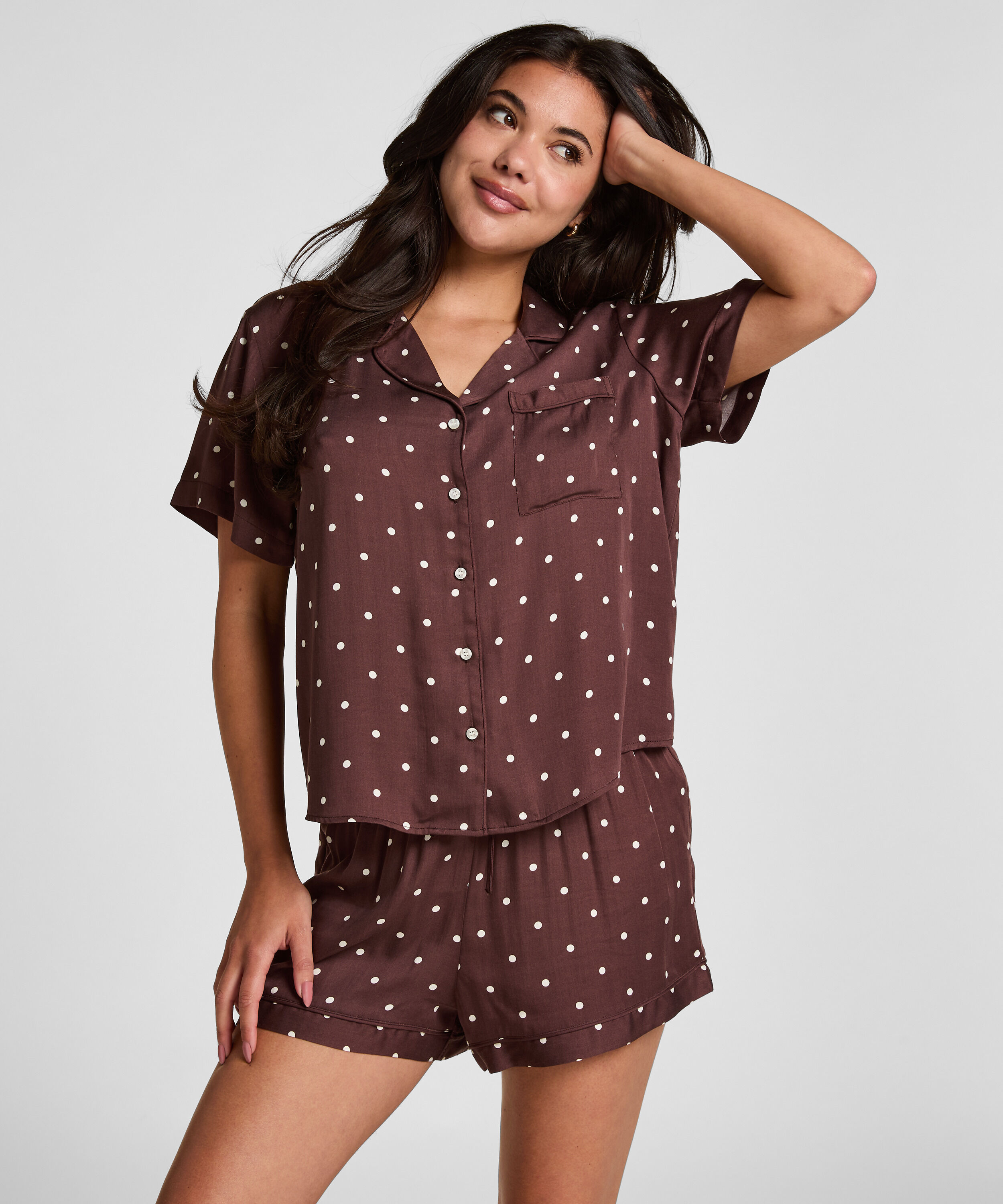 Pyjama-Shorts Satin, Braun Pyjama-Shorts Satin, Braun