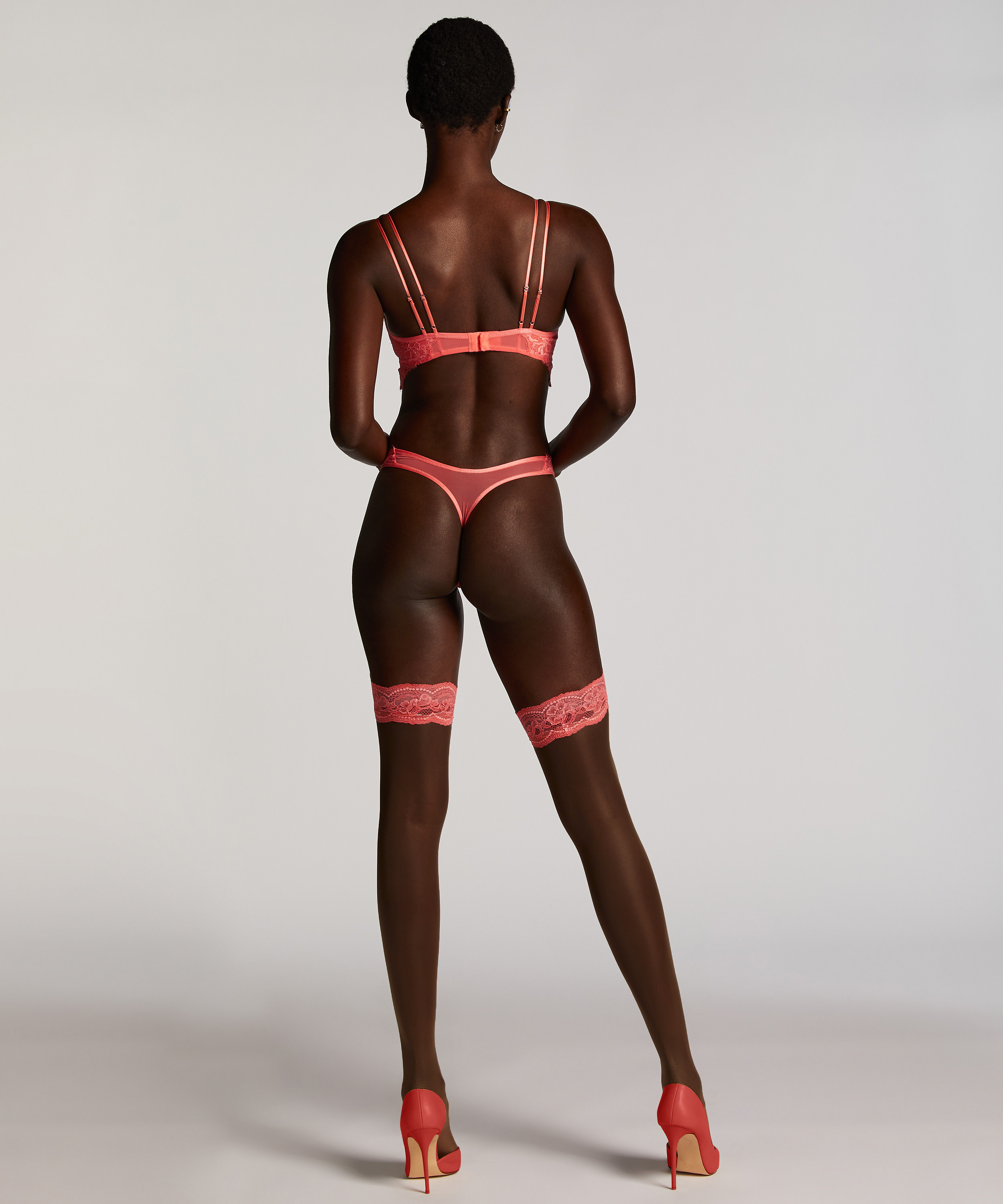 Bas Autofixants 15 Deniers Dentelle, Rose, main