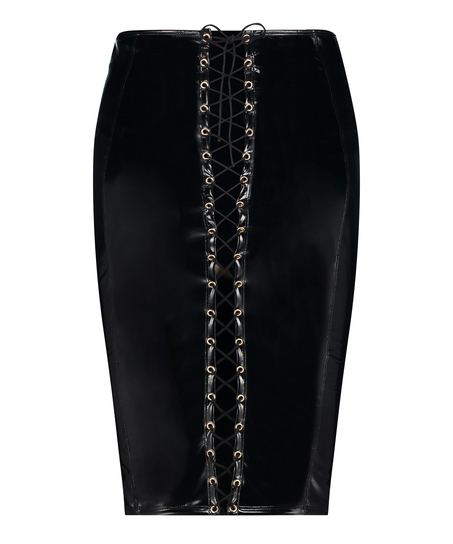 Fake Leather Skirt, Schwarz