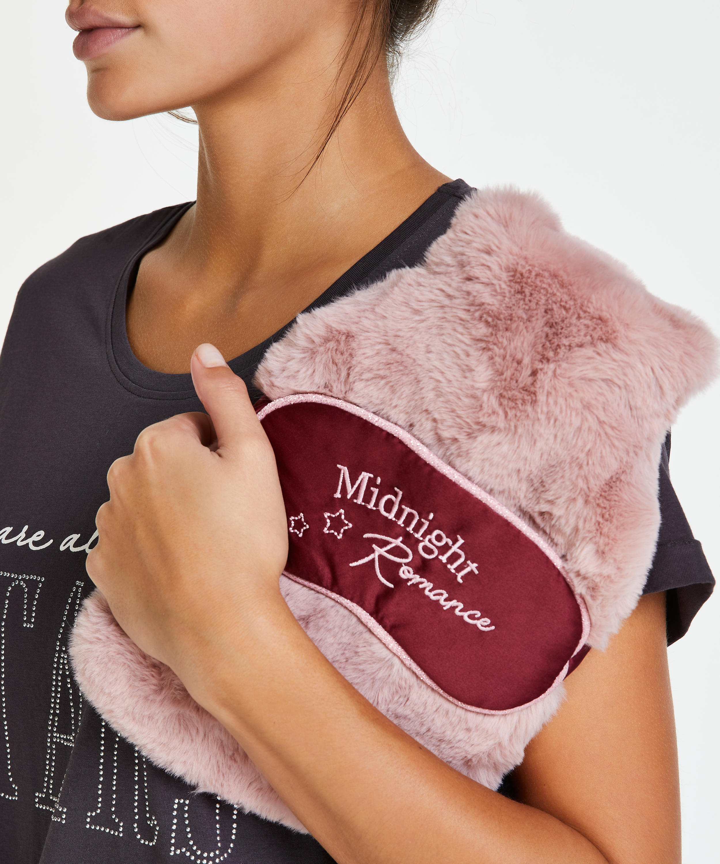 Bouillotte et masque pour les yeux, Rose, main