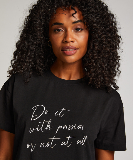 Chemise de nuit à encolure arrondie, Noir