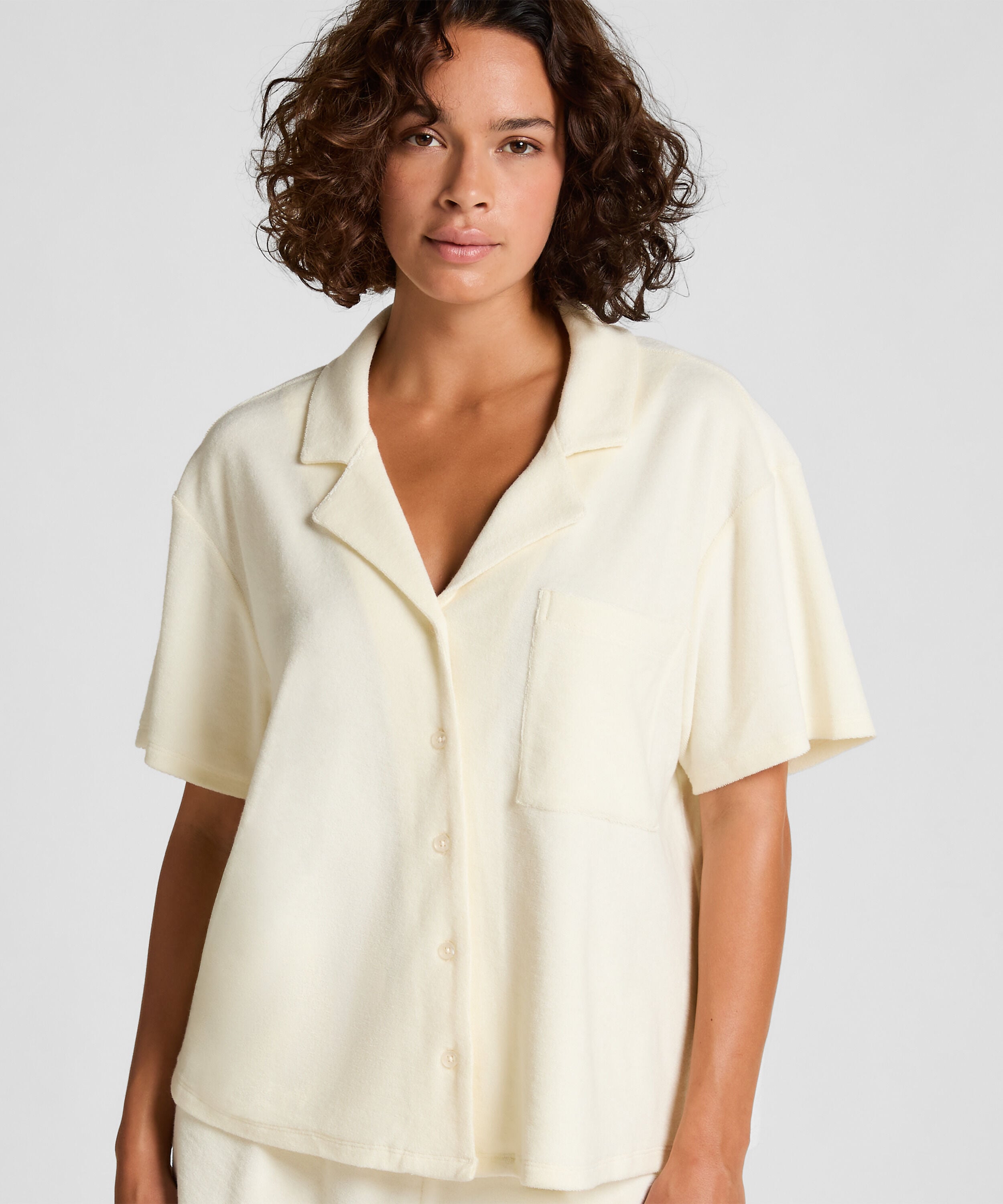 Button-up-Hemd mit Handtuch-Textur, Weiß Button-up-Hemd mit Handtuch-Textur, Weiß