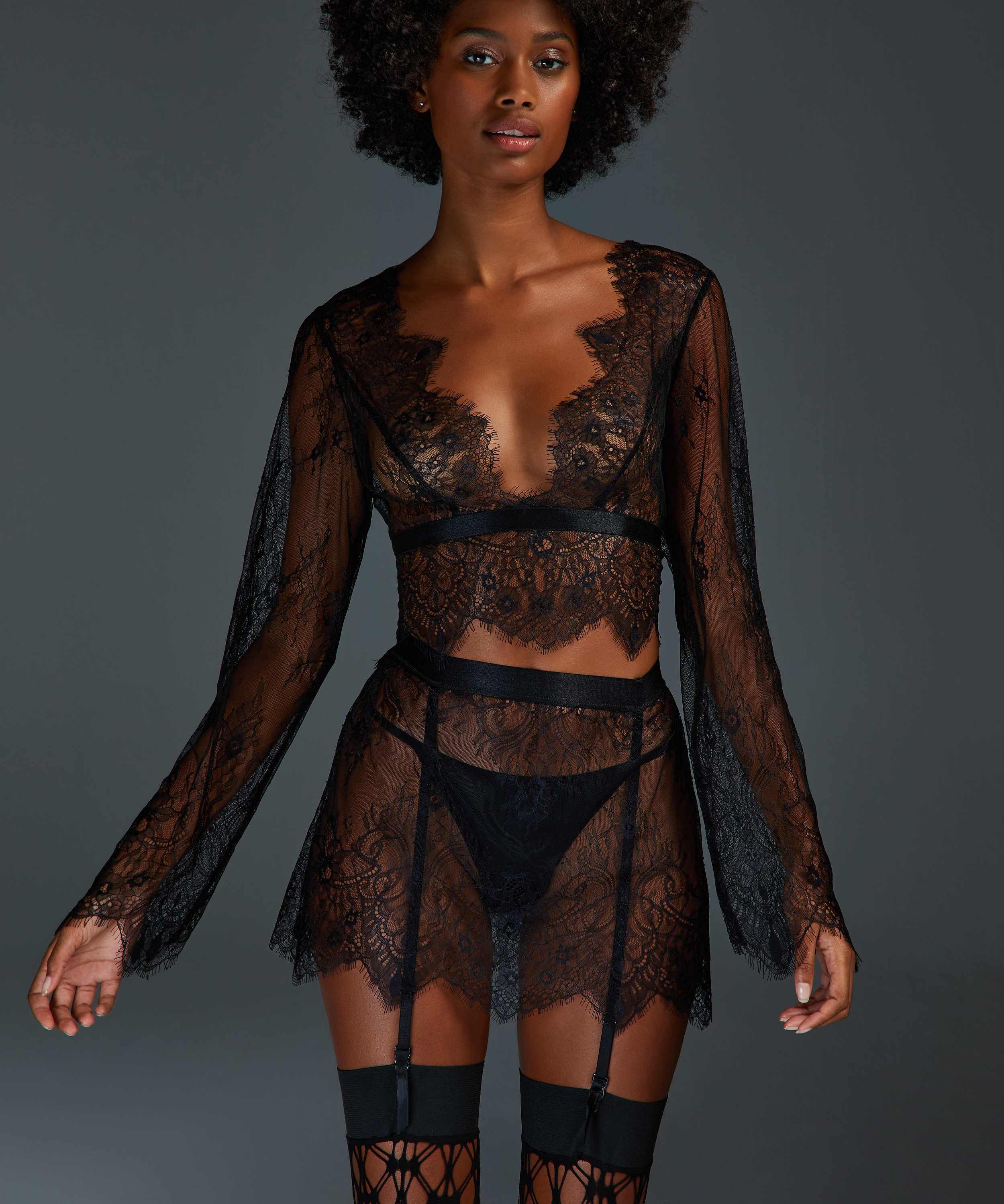 Top Allover Lace, Noir, main