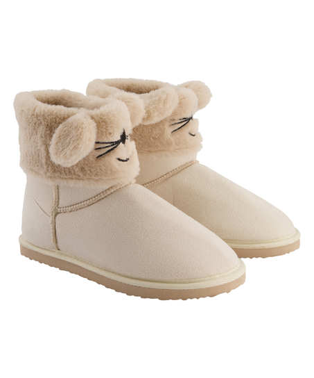 Pantoffeln Wildleder-Optik, Beige