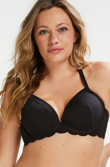 Hunkemöller Vorgeformtes Bügel-Bikinitop Scallop Cup E + Schwarz