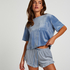 Top Velours Pocket, Blau
