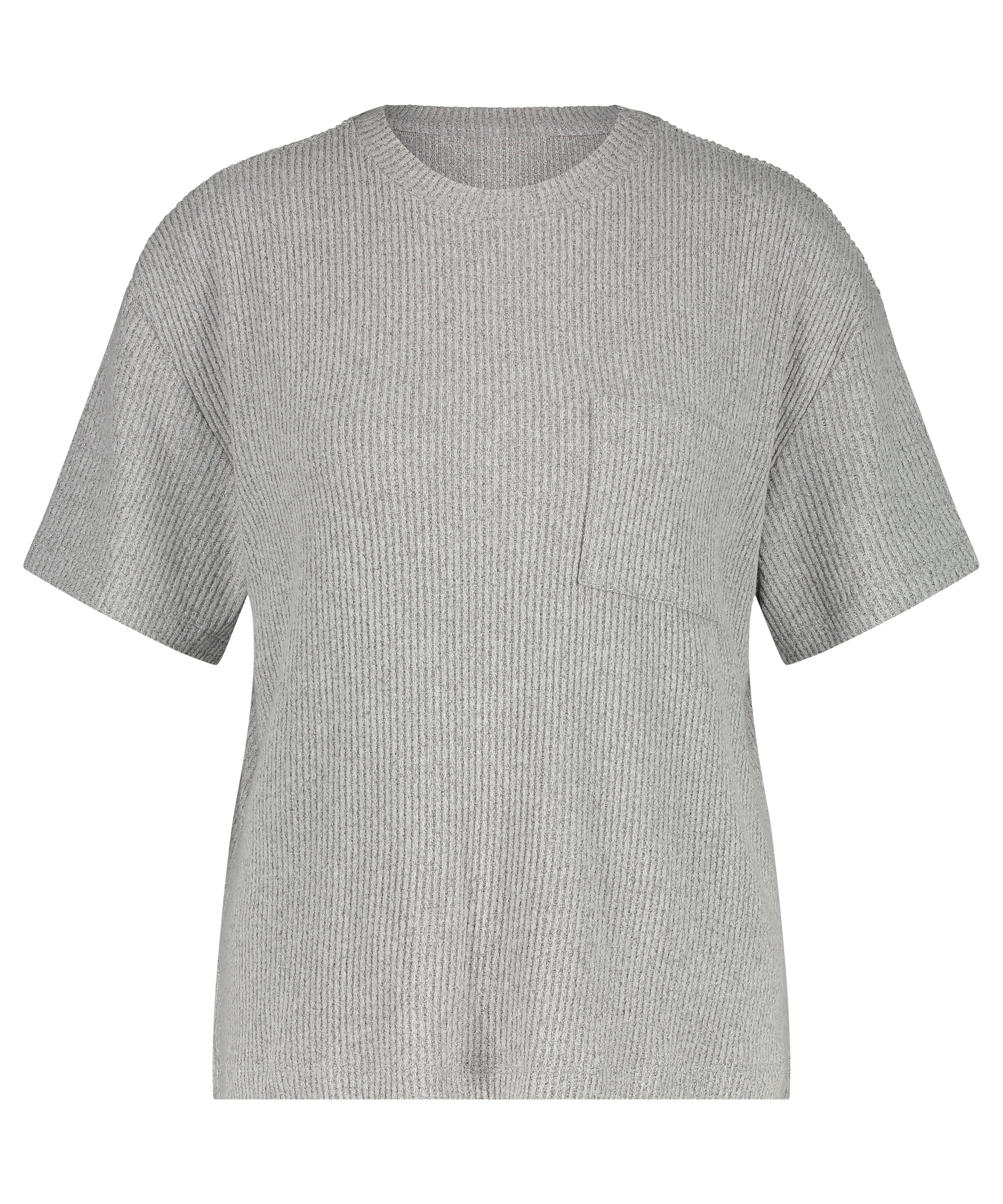 Geripptes Kurzarm-Top, Grau, main