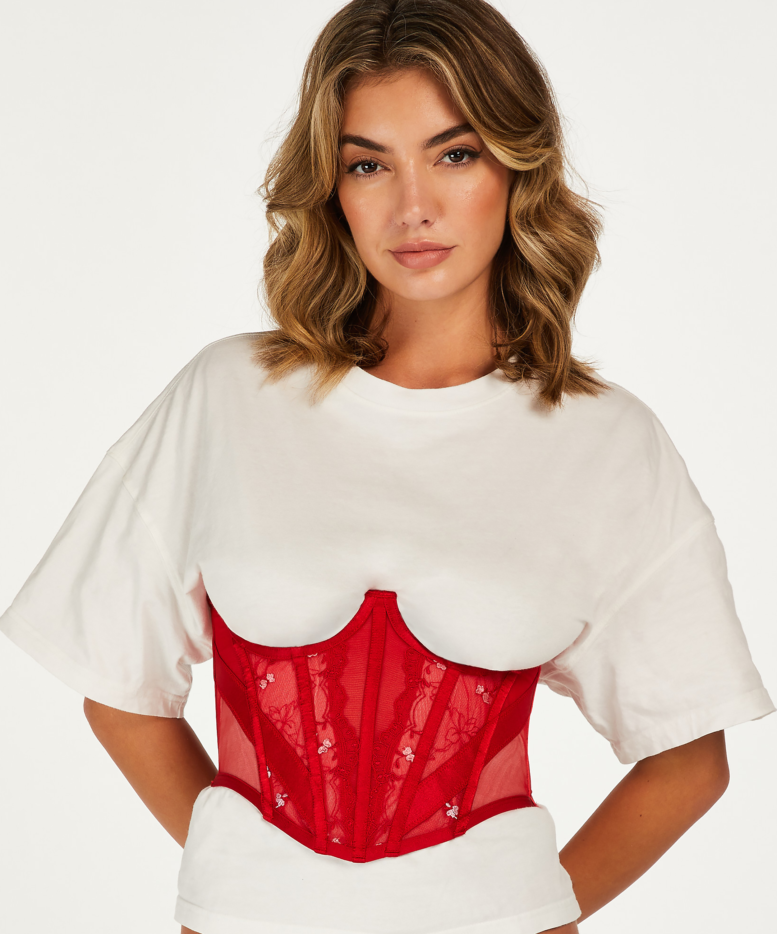 Bustier sans bonnets Violet, Rouge, main