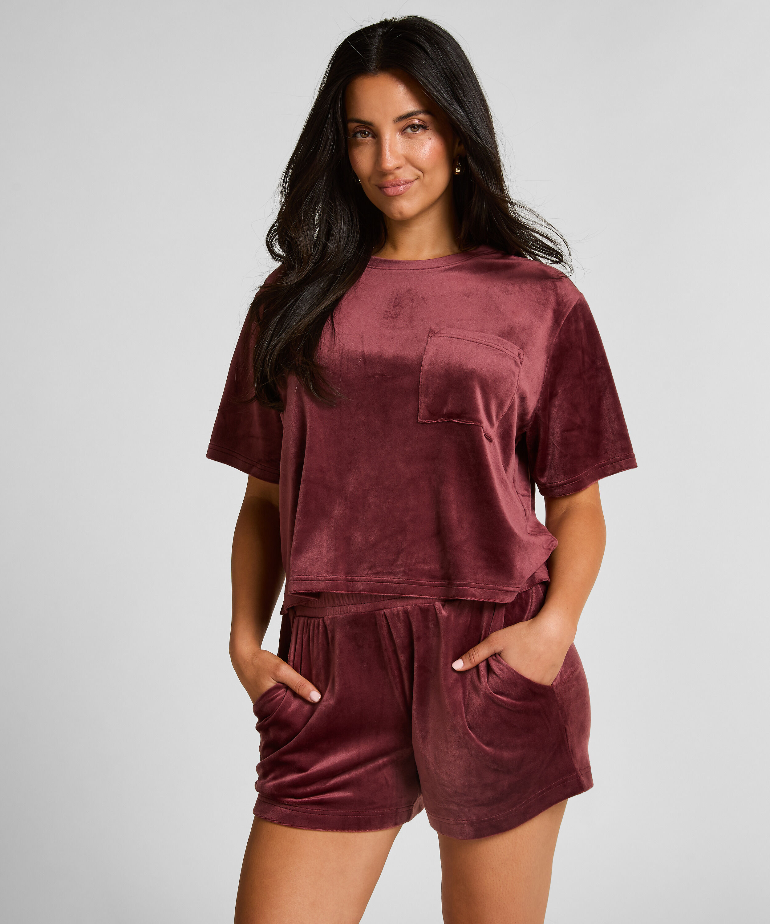 Shorts Velours Pocket, Rot