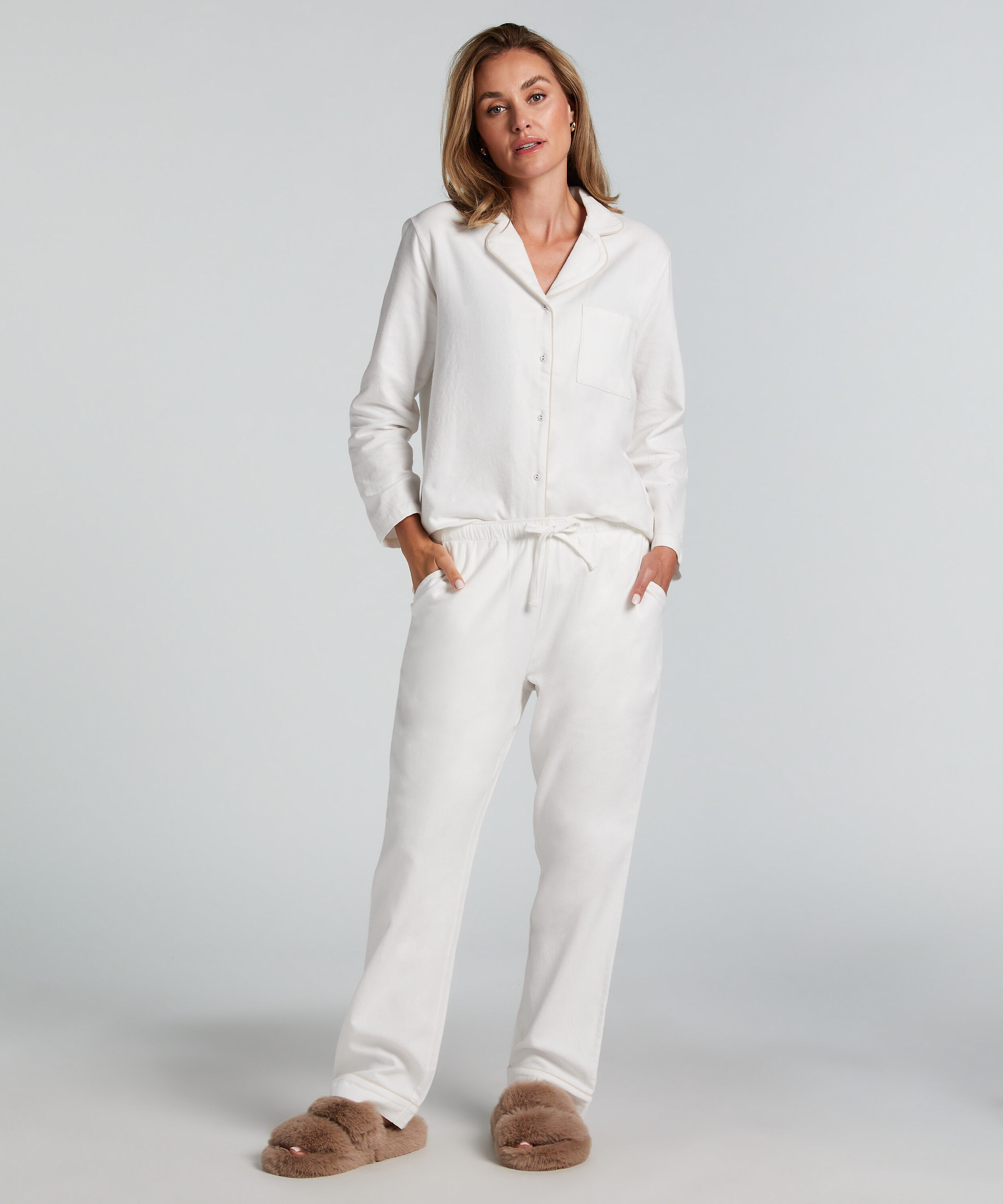Pyjamahose aus Flanell, Weiß