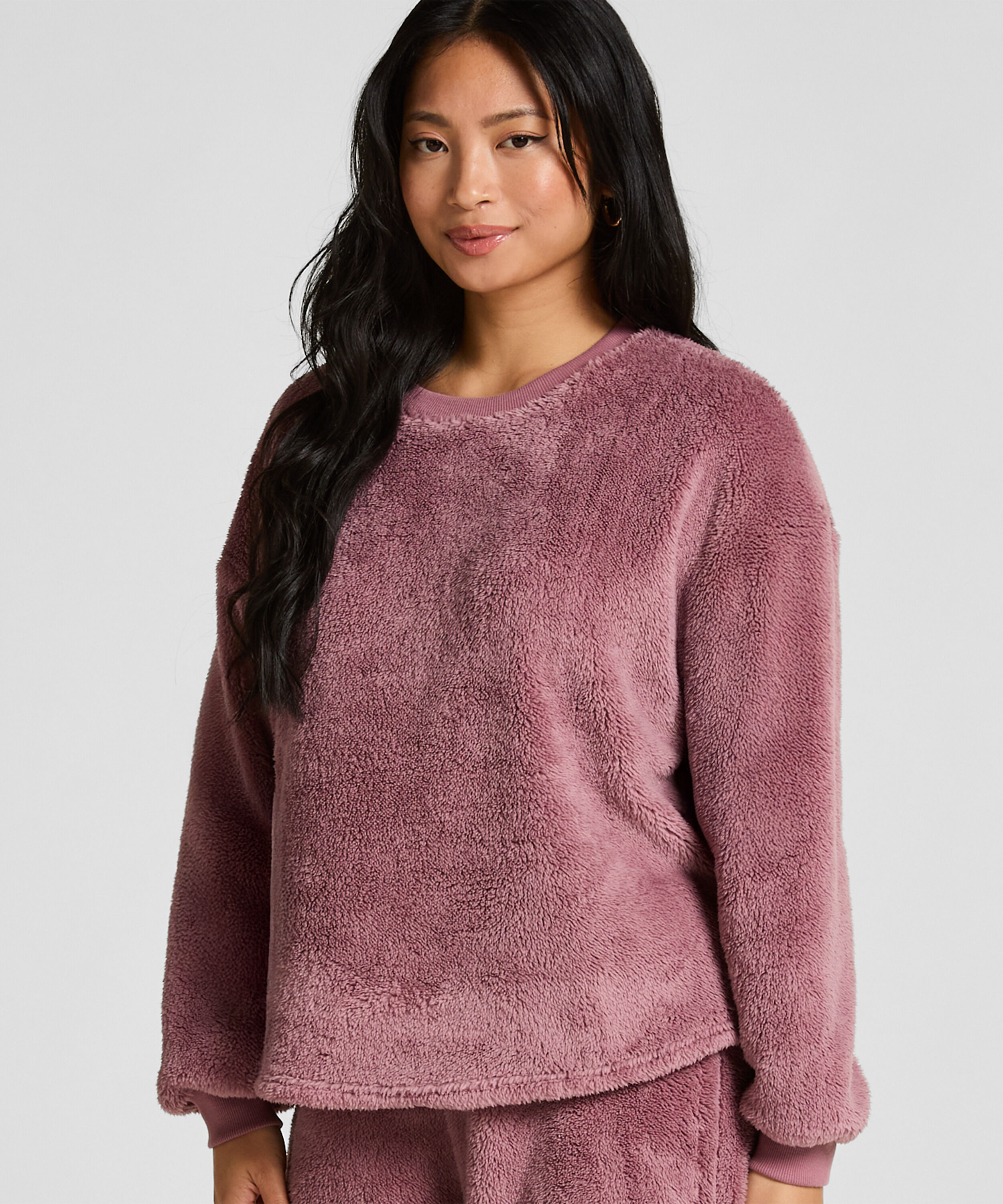 Langärmeliges Fluffy-Fleece-Top, Rose
