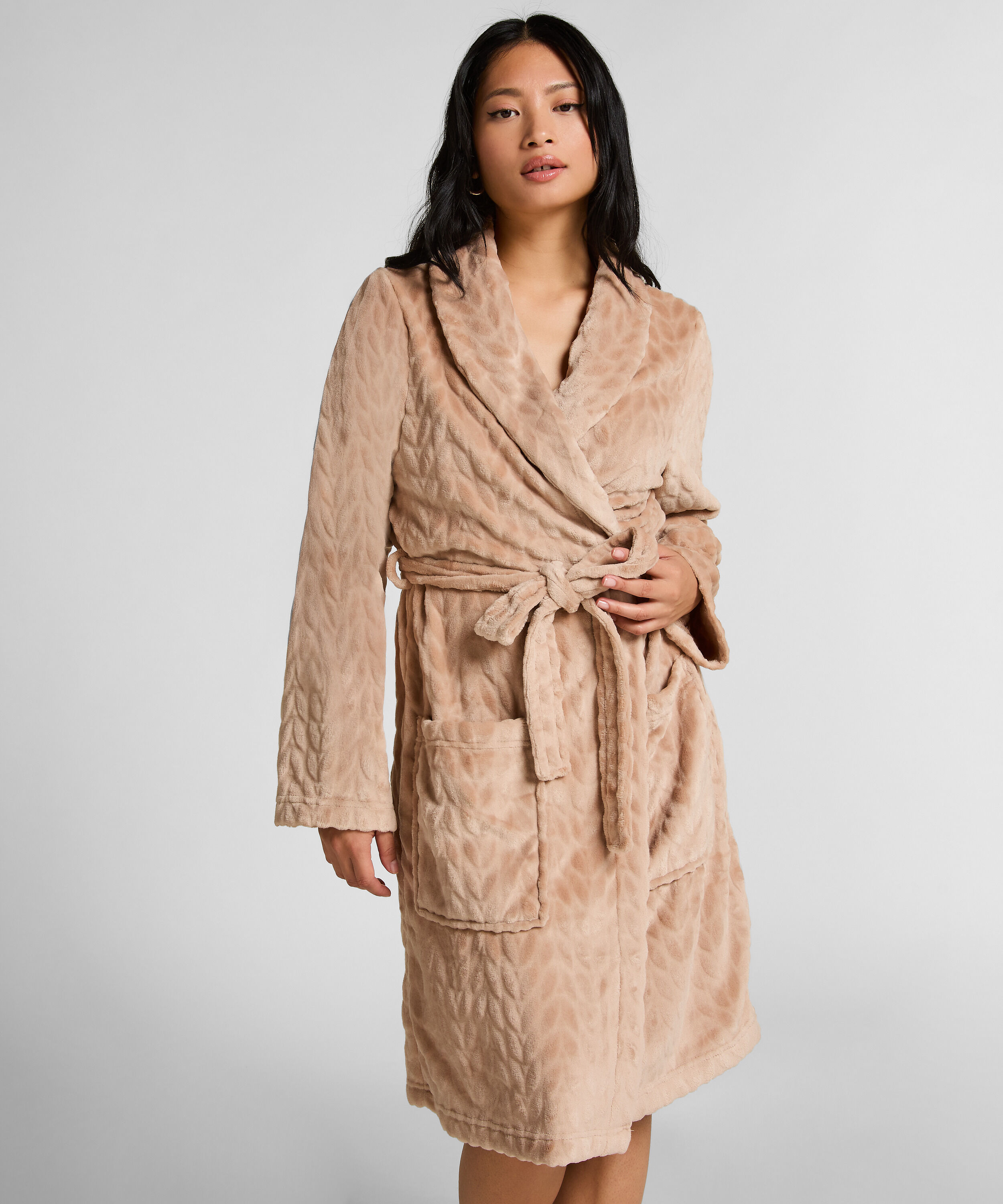 Bademantel kurz Fleece, Beige