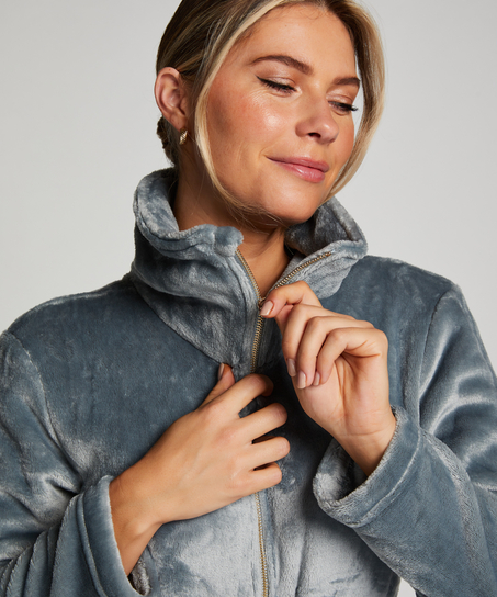 Peignoir en molleton avec fermeture éclair, Bleu