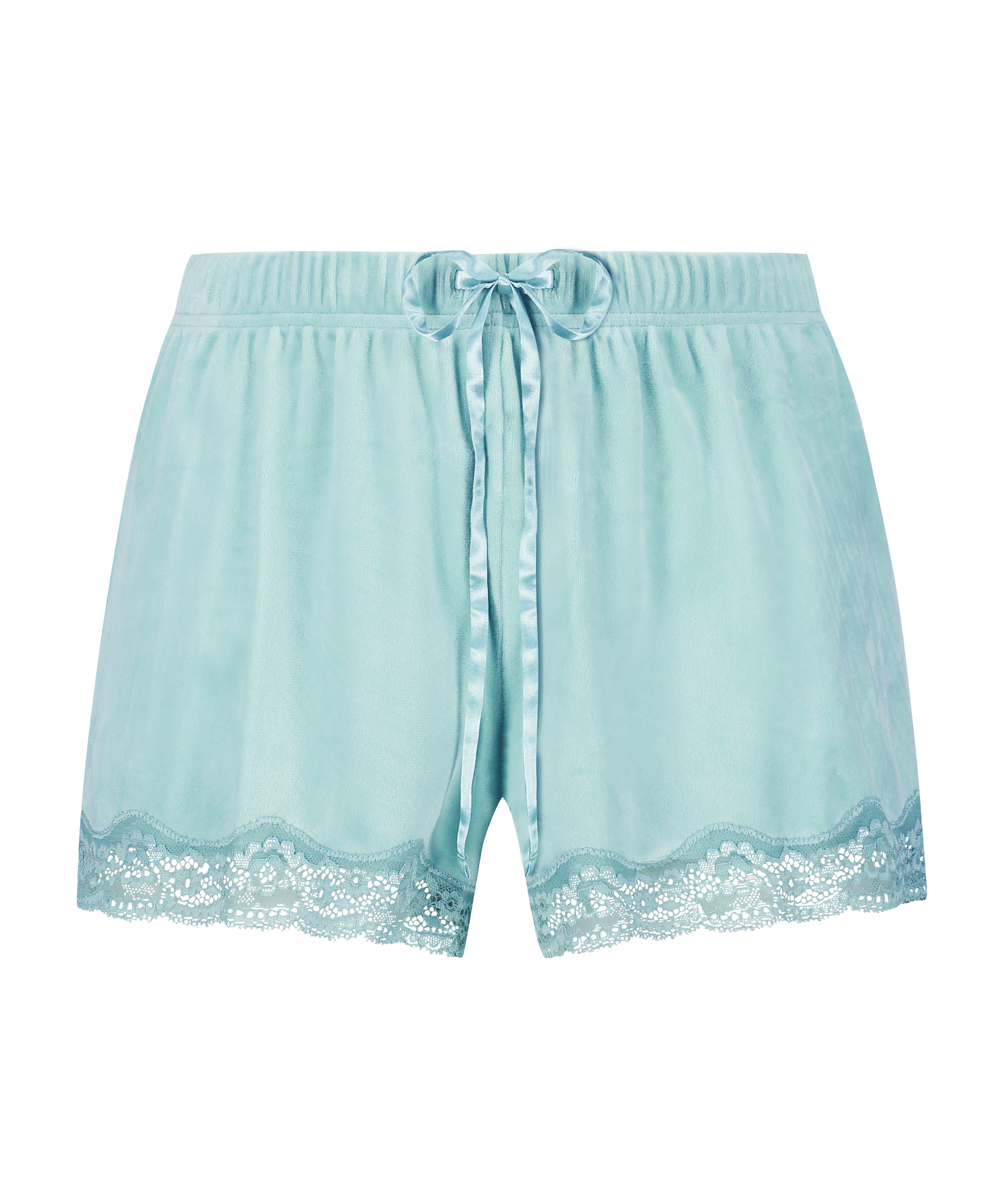 Shorts aus Velours mit Spitze, Gr&uuml;n, main