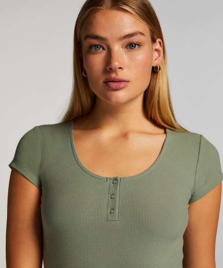 Kurzärmeliges Pyjama-Top Henley, Grün