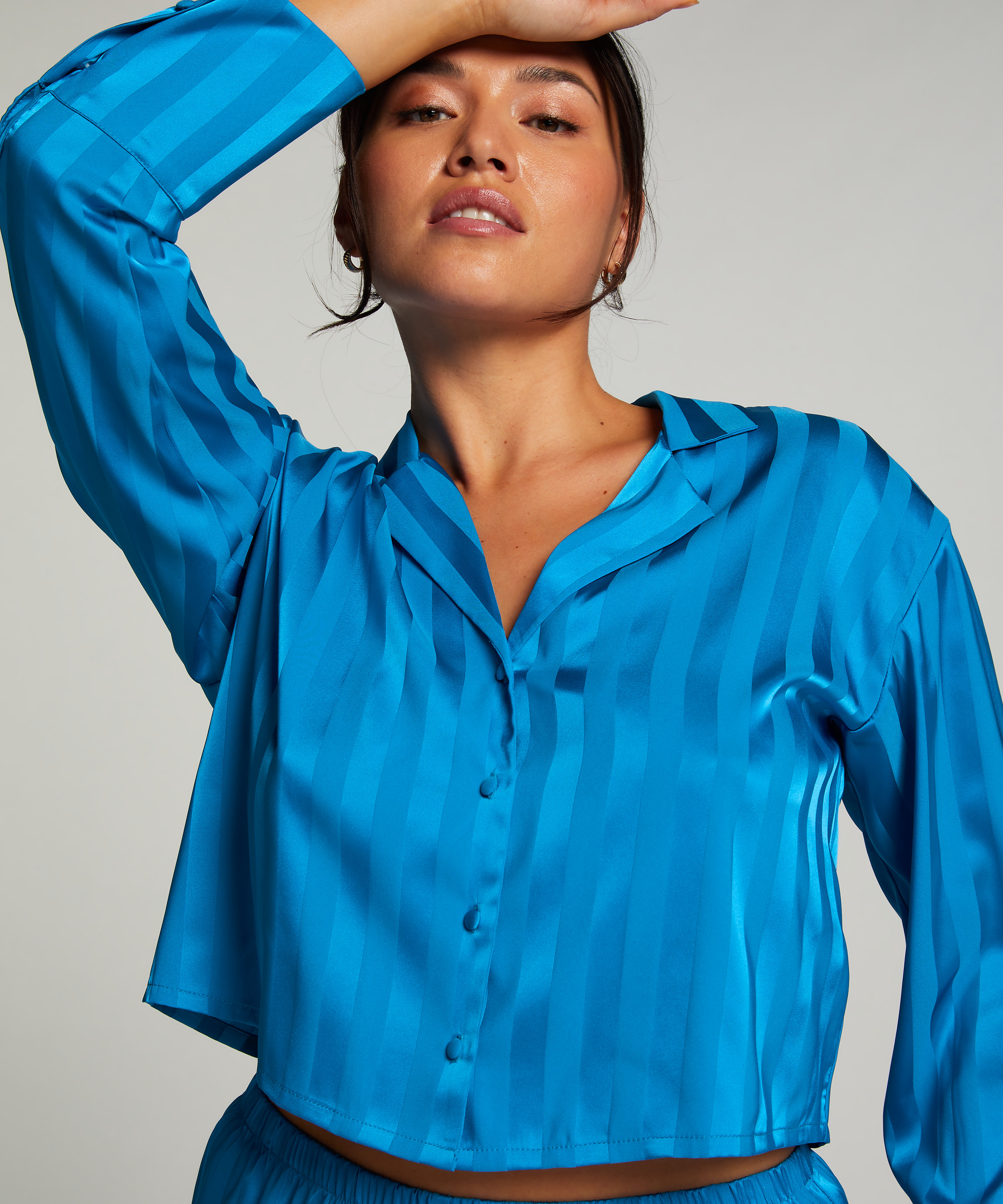 Langarmjacke Satin, Blau, main