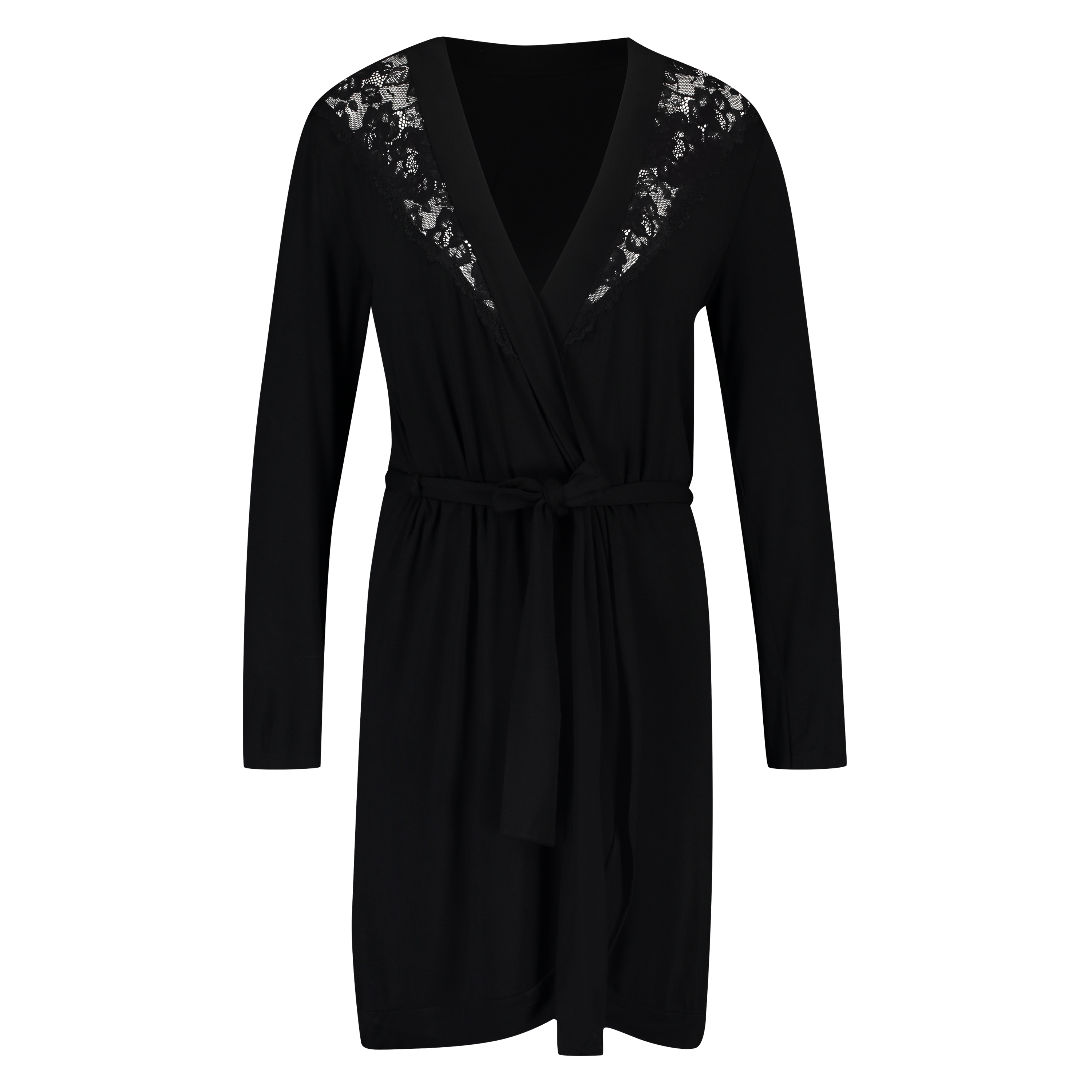 Peignoir Modal Lace, Noir, main
