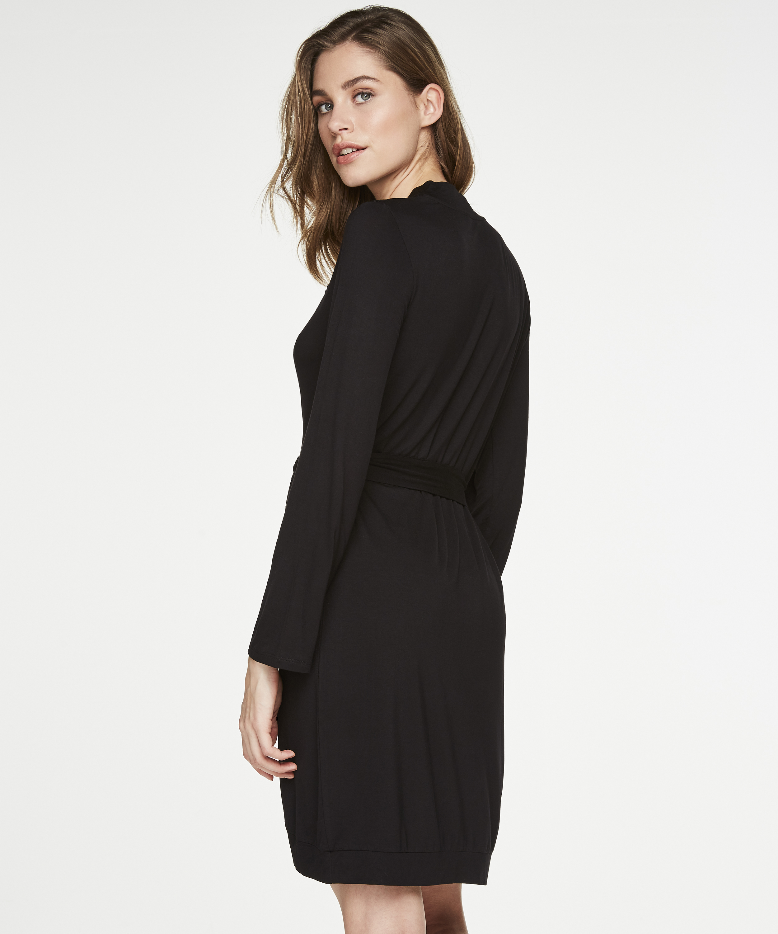 Peignoir Modal Lace, Noir, main